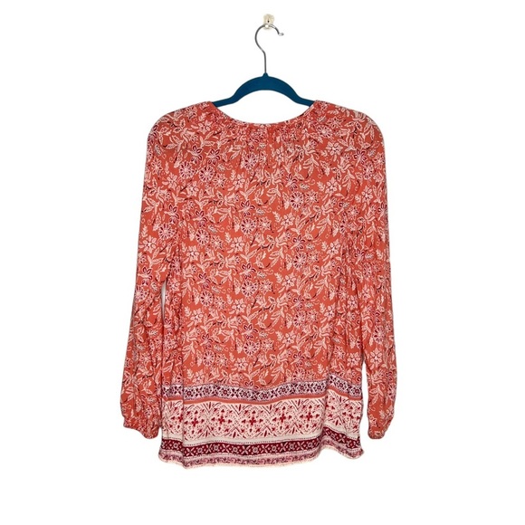 BeachLunchLounge Louisa Peach Boho Floral Tassel Tie Neck Blouse - Picture 9 of 12